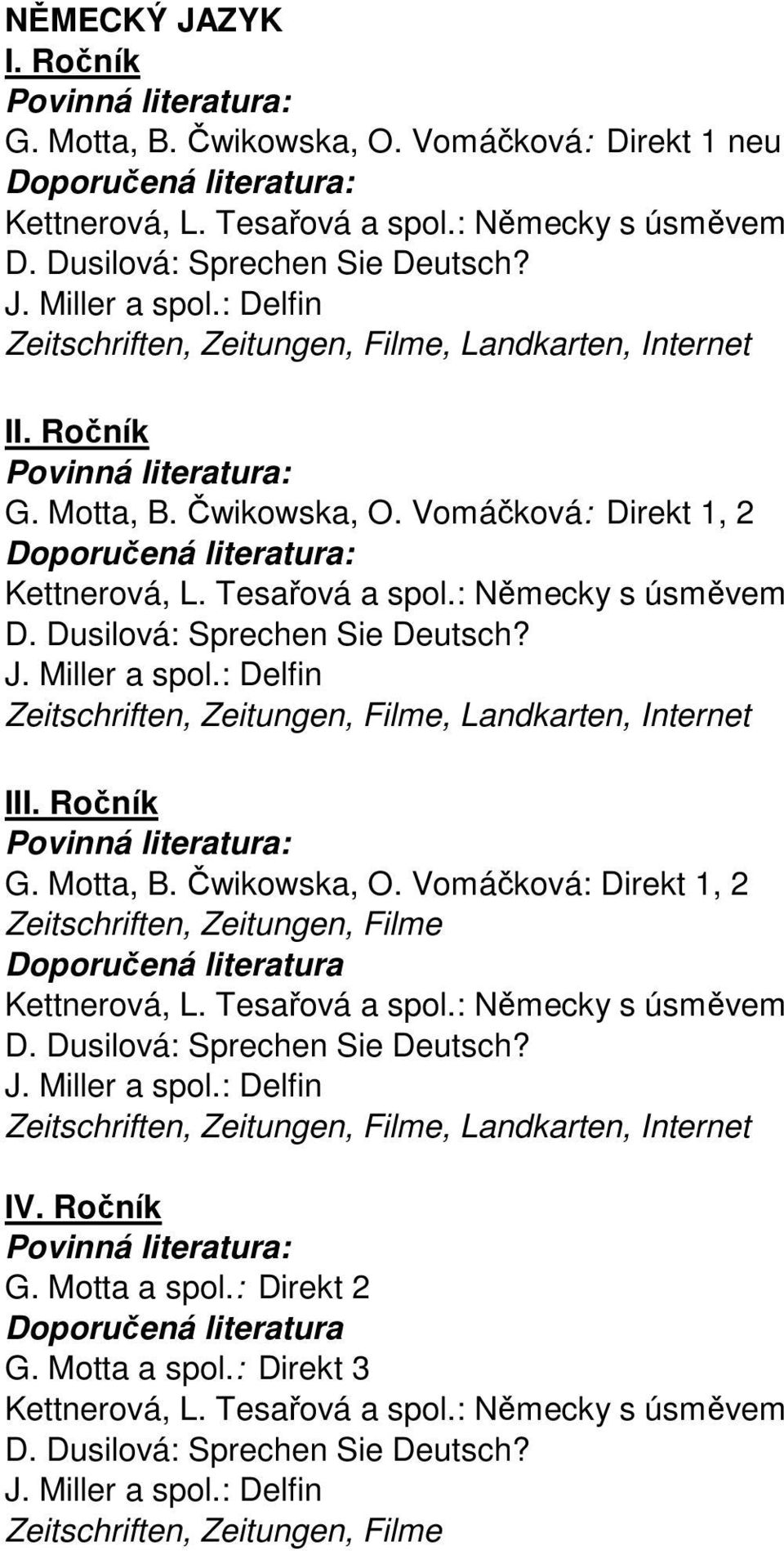 J. Miller a spol.: Delfin Zeitschriften, Zeitungen, Filme, Landkarten, Internet II G. Motta, B. Čwikowska, O.