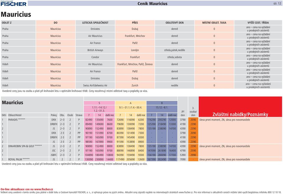 středa,pátek,neděle 0 Praha Mauricius Condor Frankfurt středa,sobota 0 Vídeň Mauricius Air Mauricius Frankfurt, Mnichov, Paříž, Ženeva denně 0 Vídeň Mauricius Air France Paříž denně 0 Vídeň Mauricius