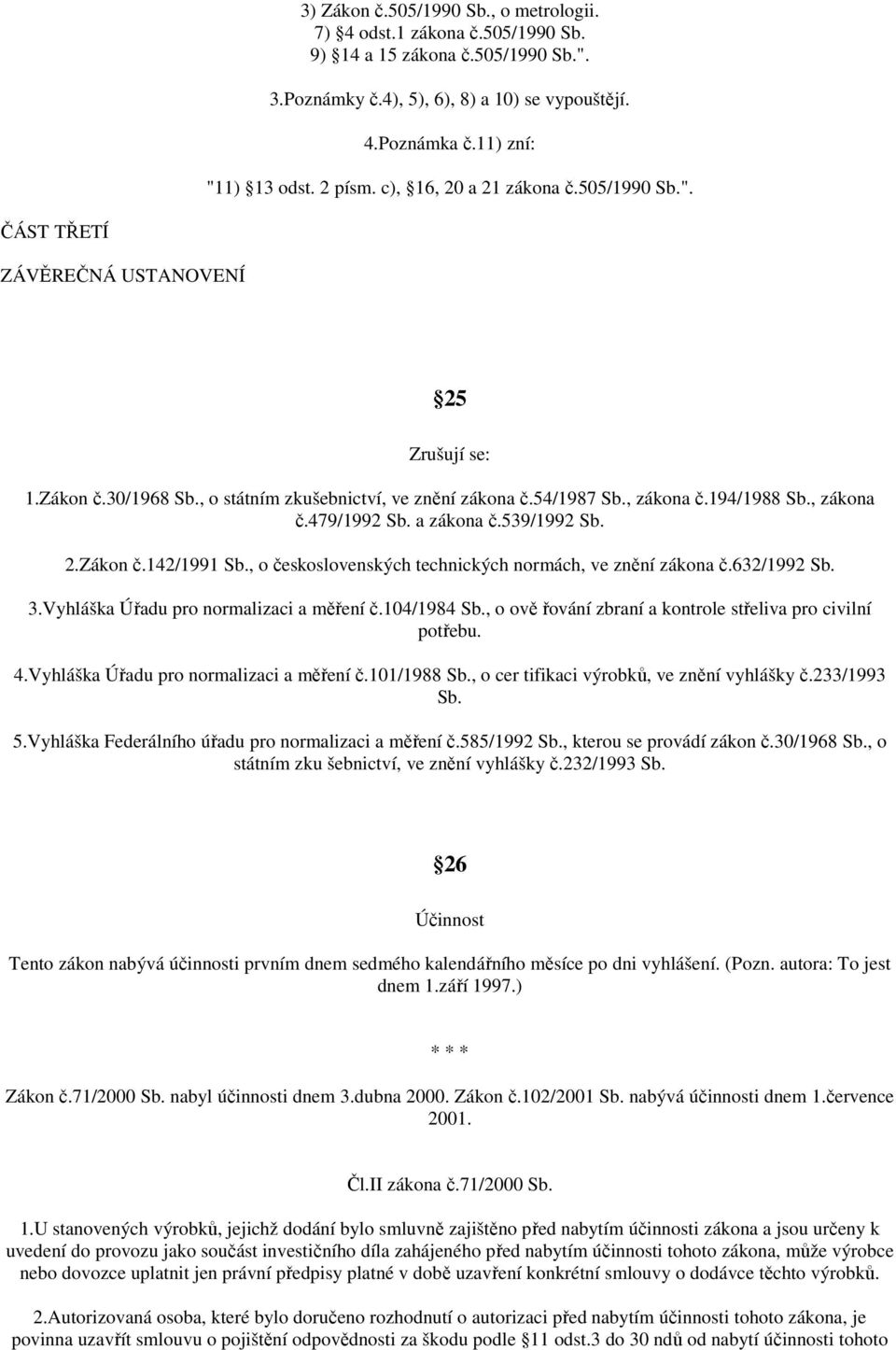 a zákona č.539/1992 Sb. 2.Zákon č.142/1991 Sb., o československých technických normách, ve znění zákona č.632/1992 Sb. 3.Vyhláška Úřadu pro normalizaci a měření č.104/1984 Sb.