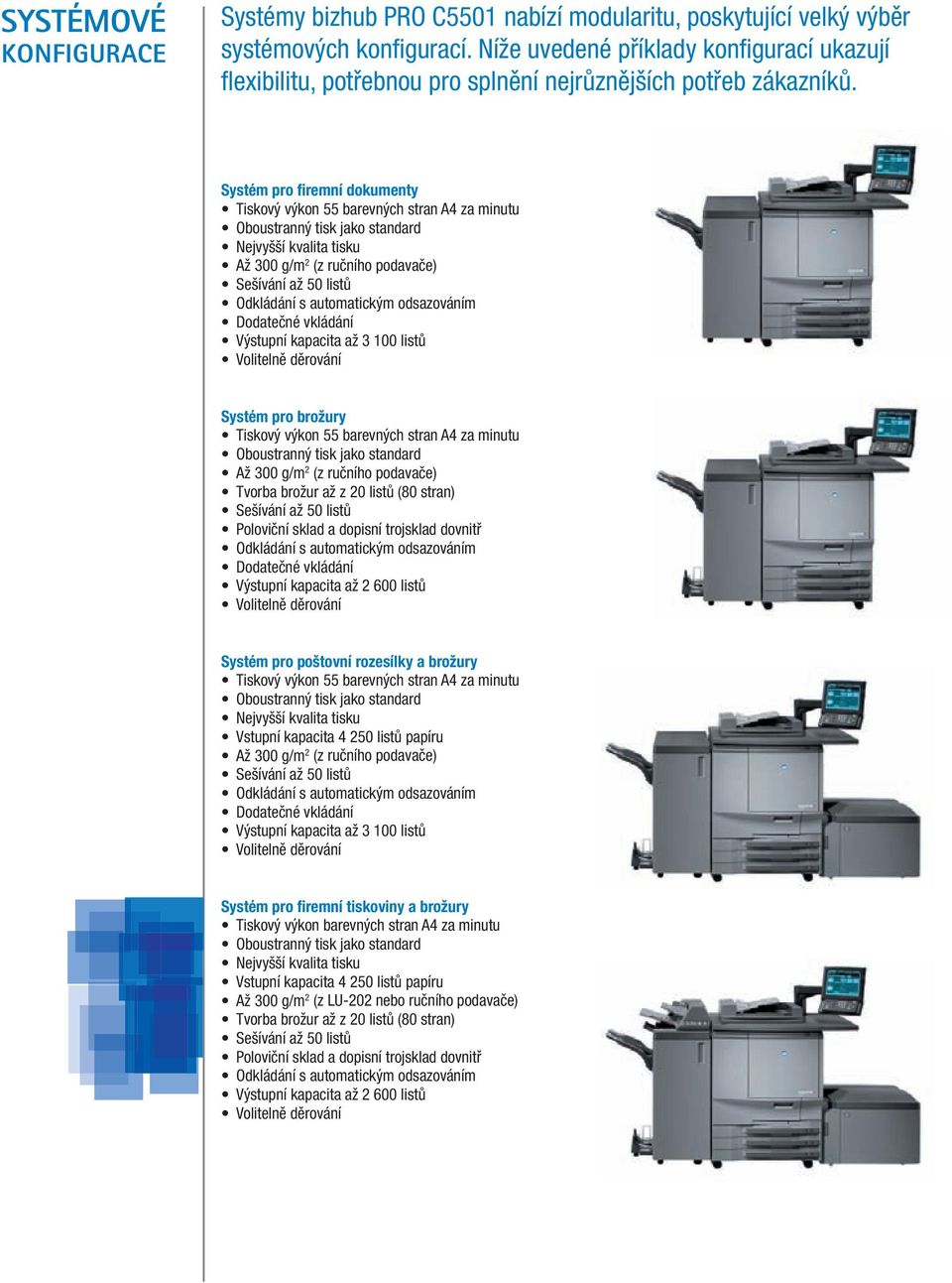 The bizhub PRO C5501 excels with a modularity that provides a great choice of system configurations.