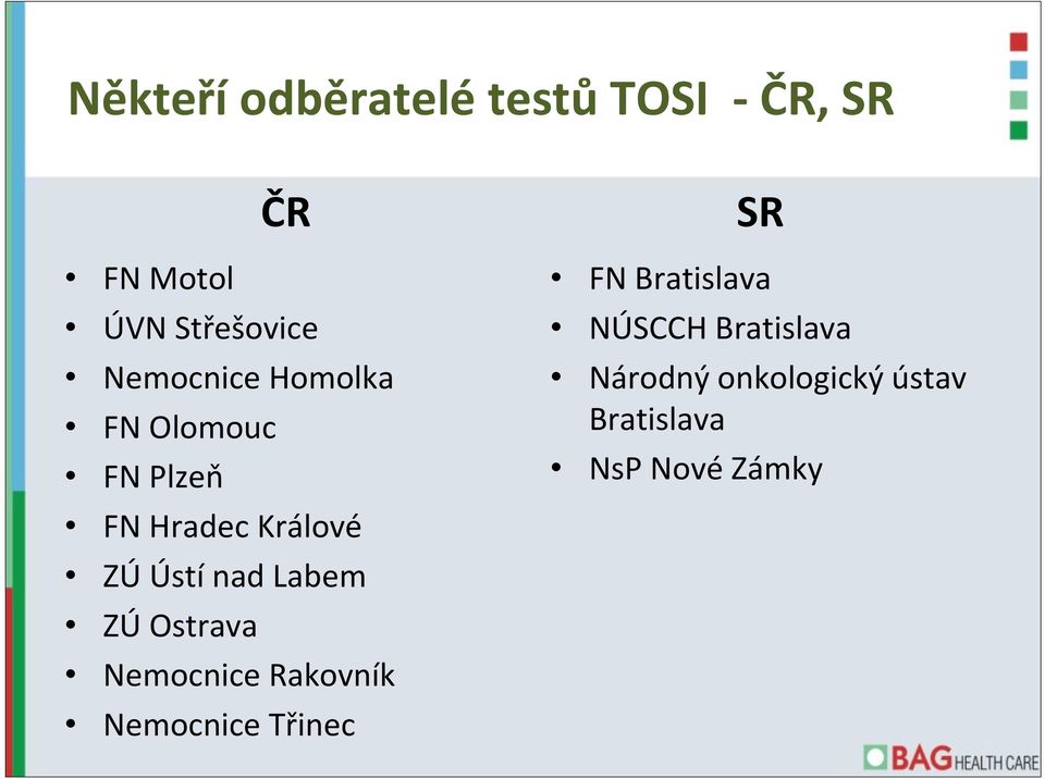 Labem ZÚ Ostrava Nemocnice Rakovník Nemocnice Třinec SR FN