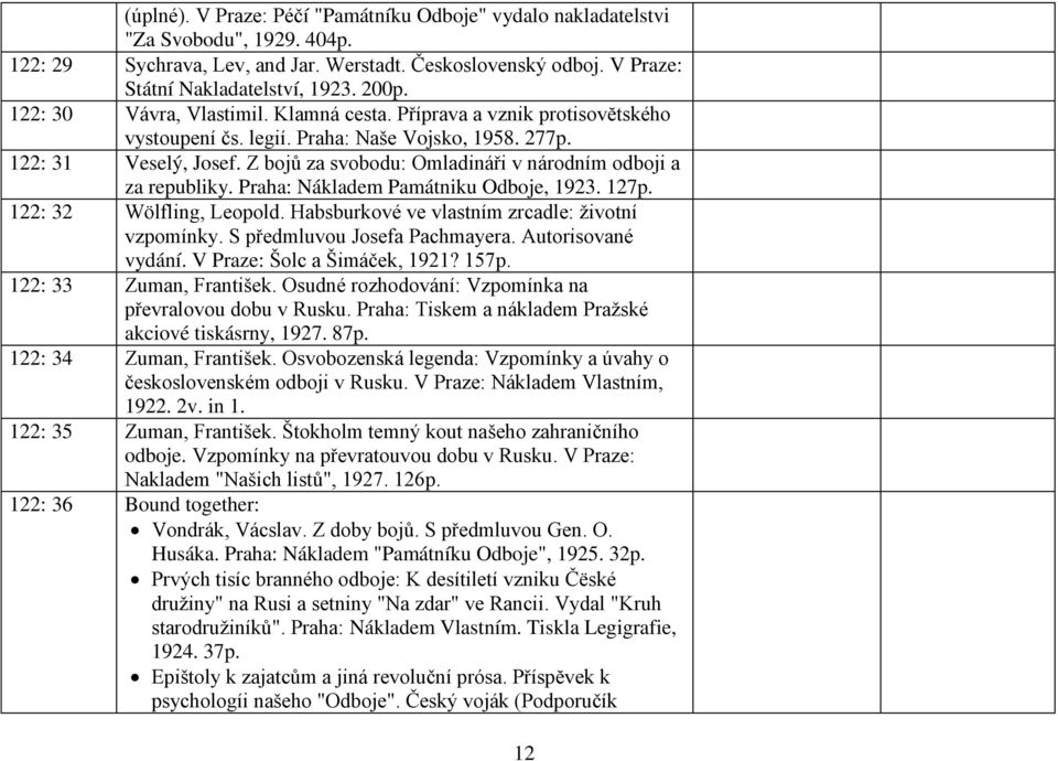 Z bojů za svobodu: Omladináři v národním odboji a za republiky. Praha: Nákladem Památniku Odboje, 1923. 127p. 122: 32 Wölfling, Leopold. Habsburkové ve vlastním zrcadle: ţivotní vzpomínky.