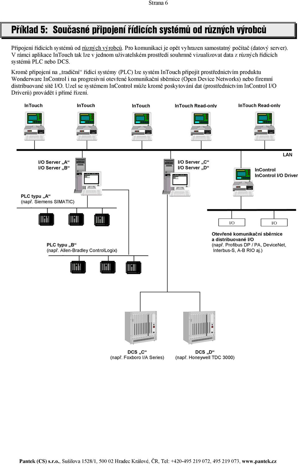 Kromě připojení na tradiční řídicí systémy (PLC) lze systém připojit prostřednictvím produktu Wonderware InControl i na progresivní otevřené komunikační sběrnice (Open Device Networks) nebo firemní