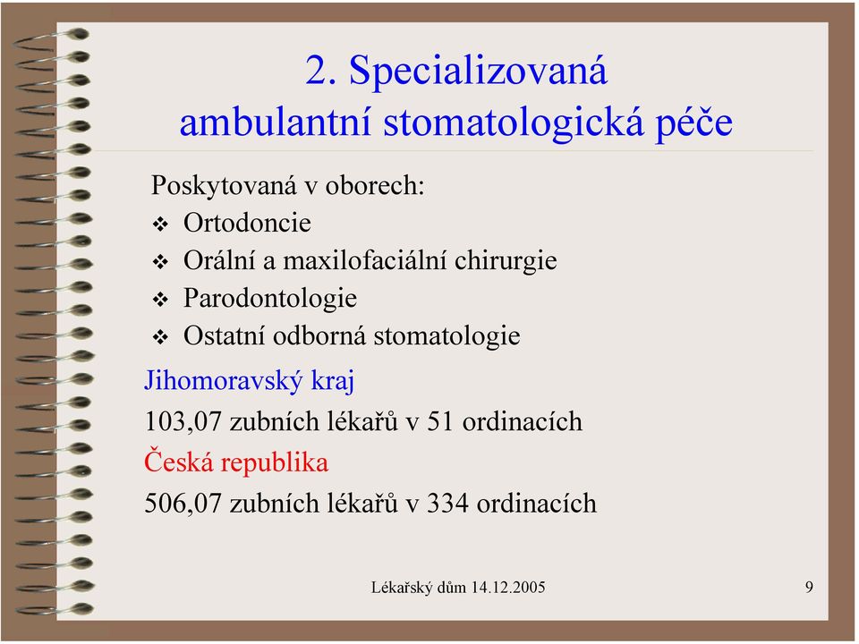 odborná stomatologie Jihomoravský kraj 103,07 zubních lékařů v 51