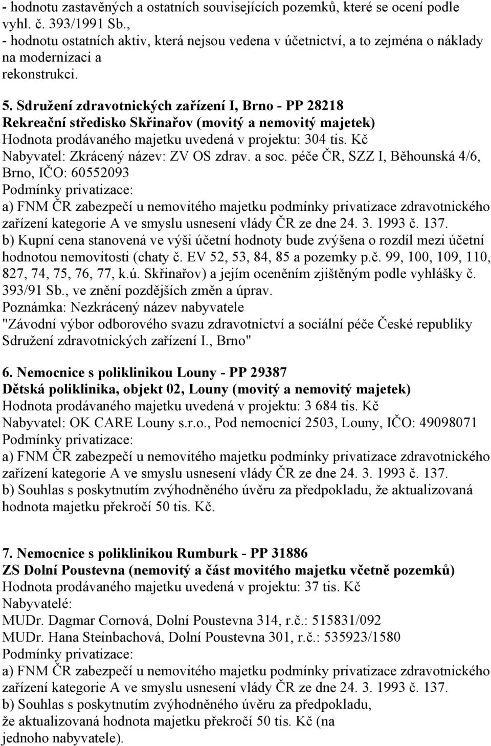 Kč Nabyvatel: Zkrácený název: ZV OS zdrav. a soc.