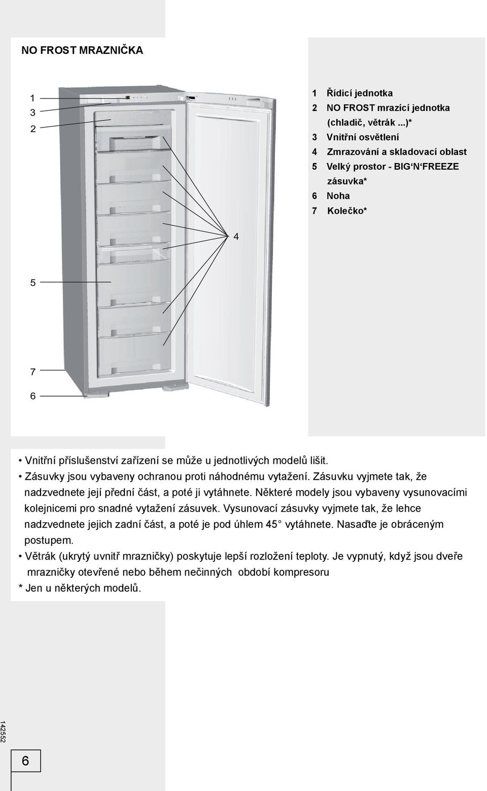 Zásuvky jsou vybaveny ochranou proti náhodnému vytažení. Zásuvku vyjmete tak, že nadzvednete její přední část, a poté ji vytáhnete.