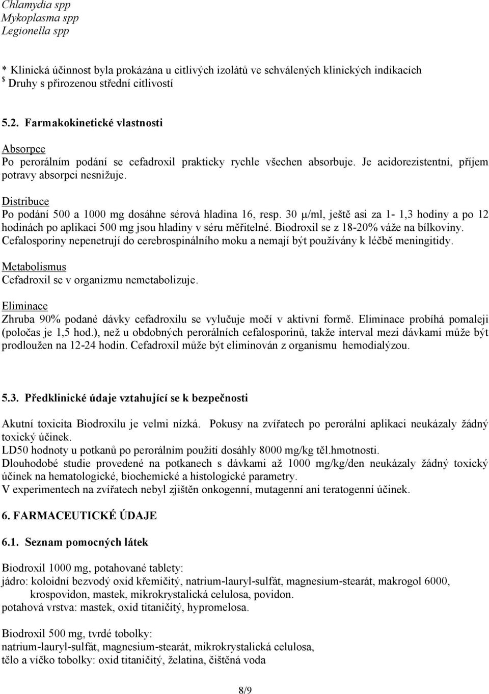 Distribuce Po podání 500 a 1000 mg dosáhne sérová hladina 16, resp. 30 µ/ml, ještě asi za 1-1,3 hodiny a po 12 hodinách po aplikaci 500 mg jsou hladiny v séru měřitelné.