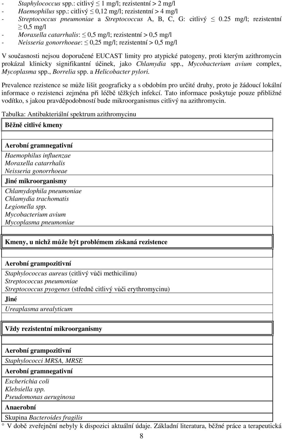 atypické patogeny, proti kterým azithromycin prokázal klinicky signifikantní účinek, jako Chlamydia spp., Mycobacterium avium complex, Mycoplasma spp., Borrelia spp. a Helicobacter pylori.