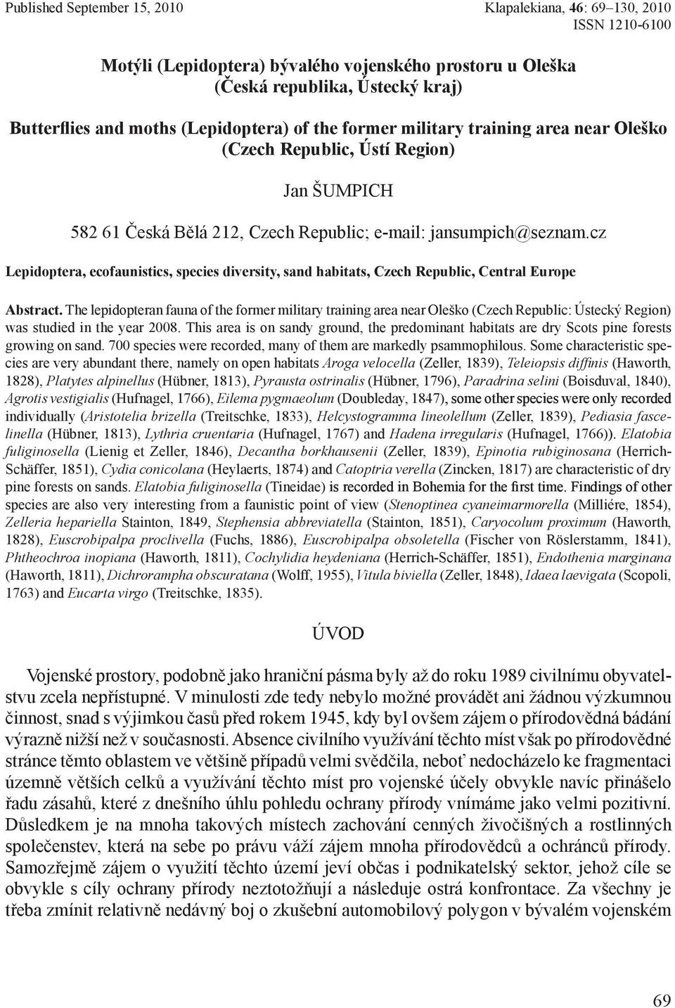 cz Lepidoptera, ecofaunistics, species diversity, sand habitats, Czech Republic, Central Europe Abstract.