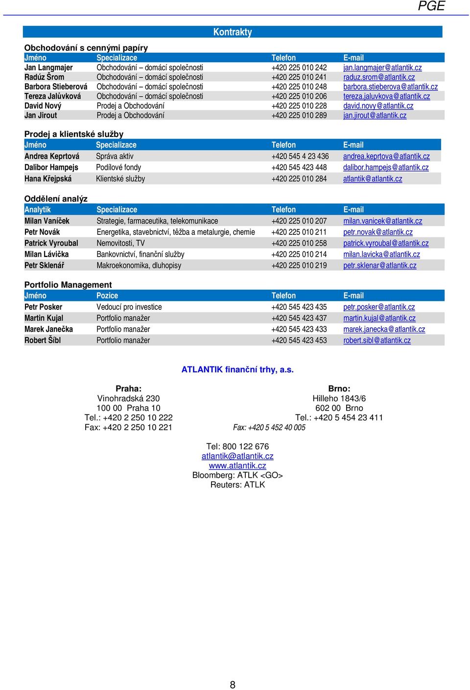 cz Tereza Jalůvková Obchodování domácí společnosti +420 225 010 206 tereza.jaluvkova@atlantik.cz David Nový Prodej a Obchodování +420 225 010 228 david.novy@atlantik.