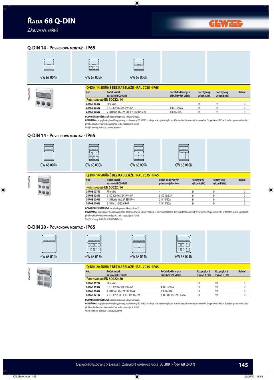 Počet dodávaných Rozptylový Rozptylový zásuvek IEC309/IB přírubových víček výkon A (W) výkon B (W) Počet modulů EN 50022: 14 GW 68 004 N Plné víko - 24 64 4 GW 68 005 N 3 IEC 309 16/32A IP44/67 1 IEC