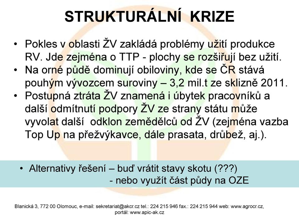 Postupná ztráta ŽV znamená i úbytek pracovníků a další odmítnutí podpory ŽV ze strany státu může vyvolat další odklon