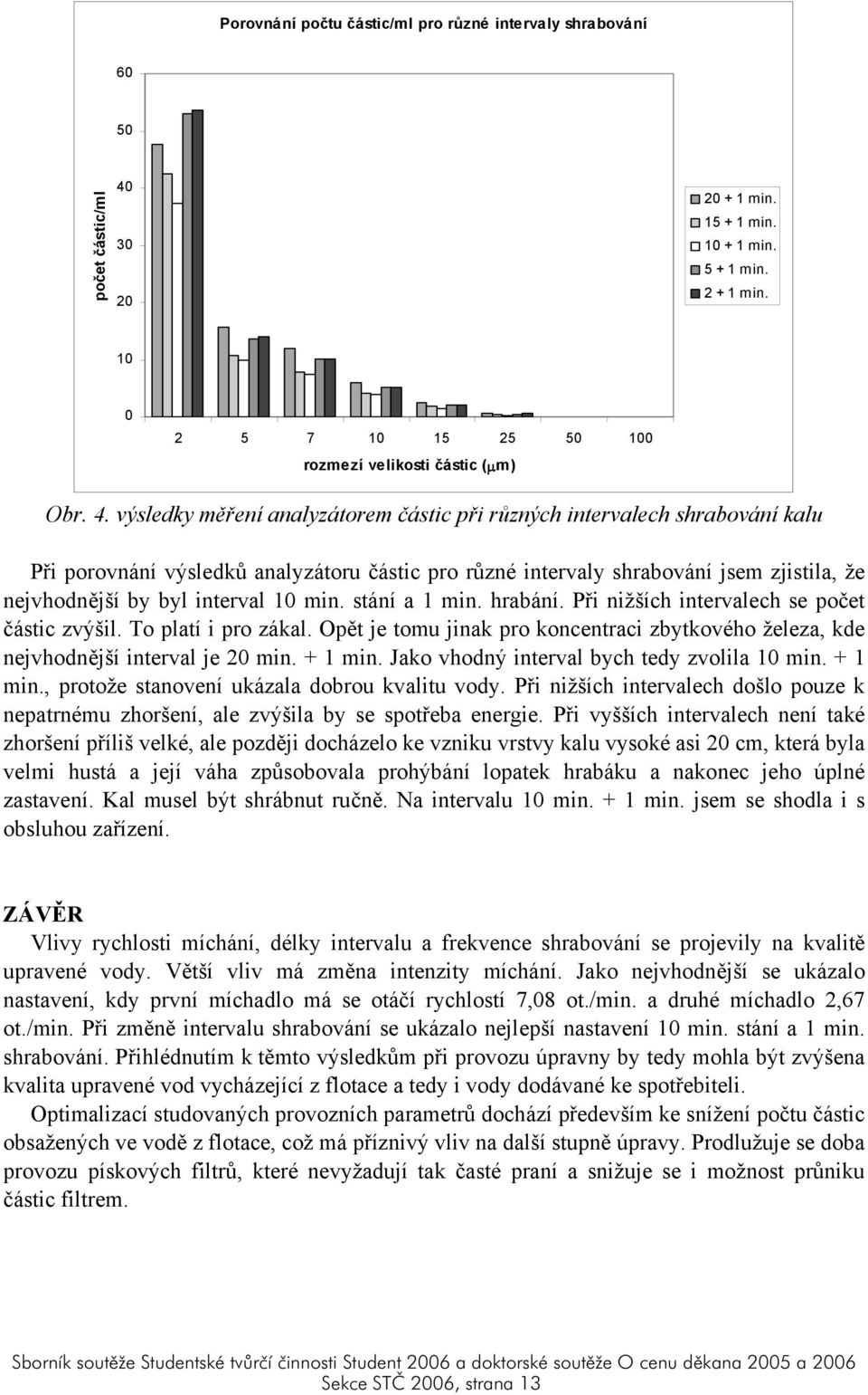 výsledky měření analyzátorem částic při různých intervalech shrabování kalu Při porovnání výsledků analyzátoru částic pro různé intervaly shrabování jsem zjistila, že nejvhodnější by byl interval 10