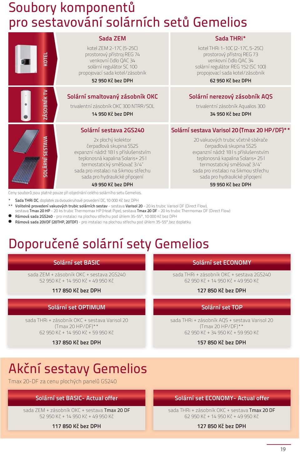 Kč bez DPH SOLÁRNÍ SESTAVA ZÁSOBNÍK TV Solární smaltovaný zásobník OKC trivalentní zásobník OKC 300 NTRR/SOL 14 950 Kč bez DPH Solární sestava 2GS240 2x plochý kolektor čerpadlová skupina SS2S