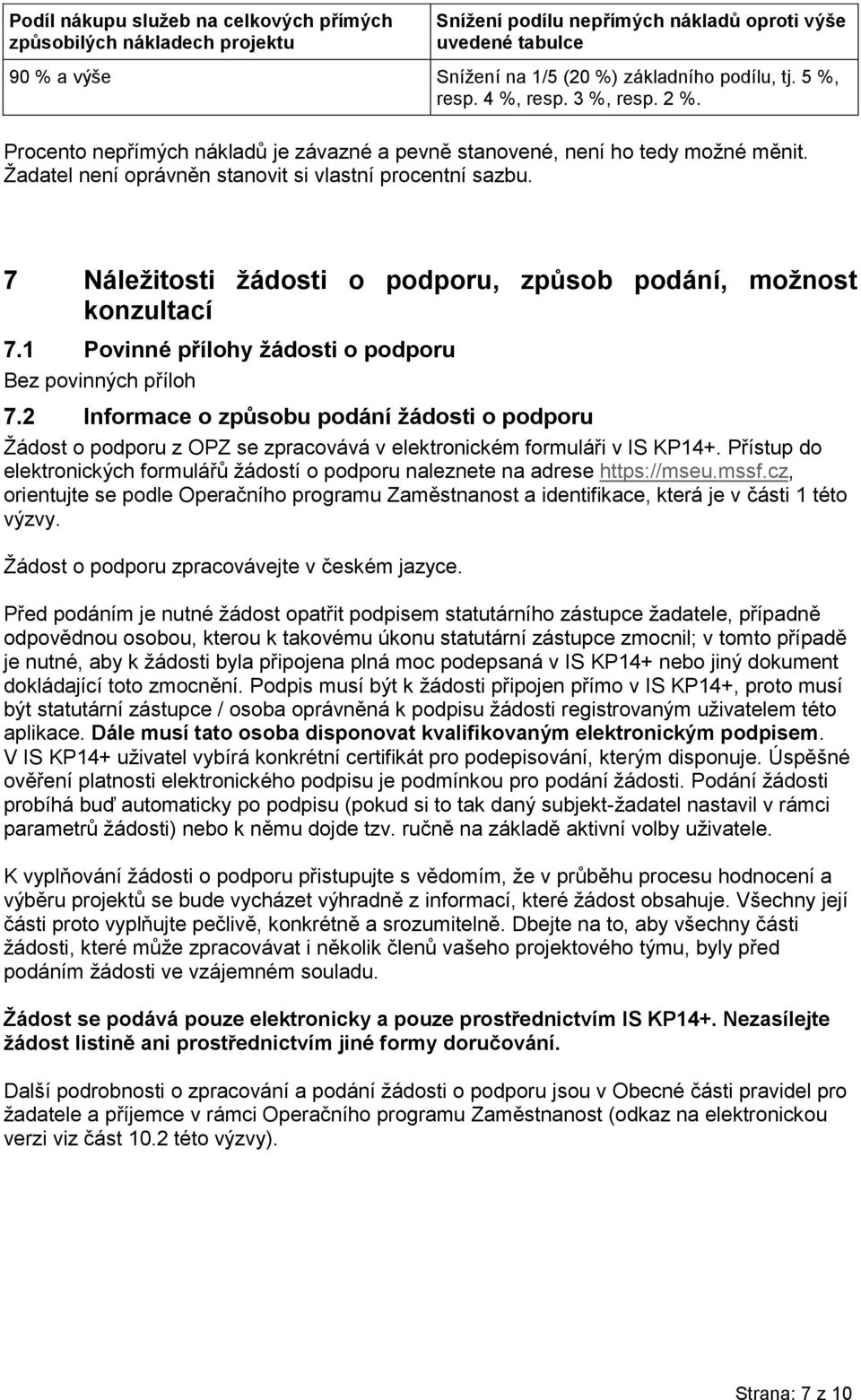 7 Náležitosti žádosti o podporu, způsob podání, možnost konzultací 7.1 Povinné přílohy žádosti o podporu Bez povinných příloh 7.