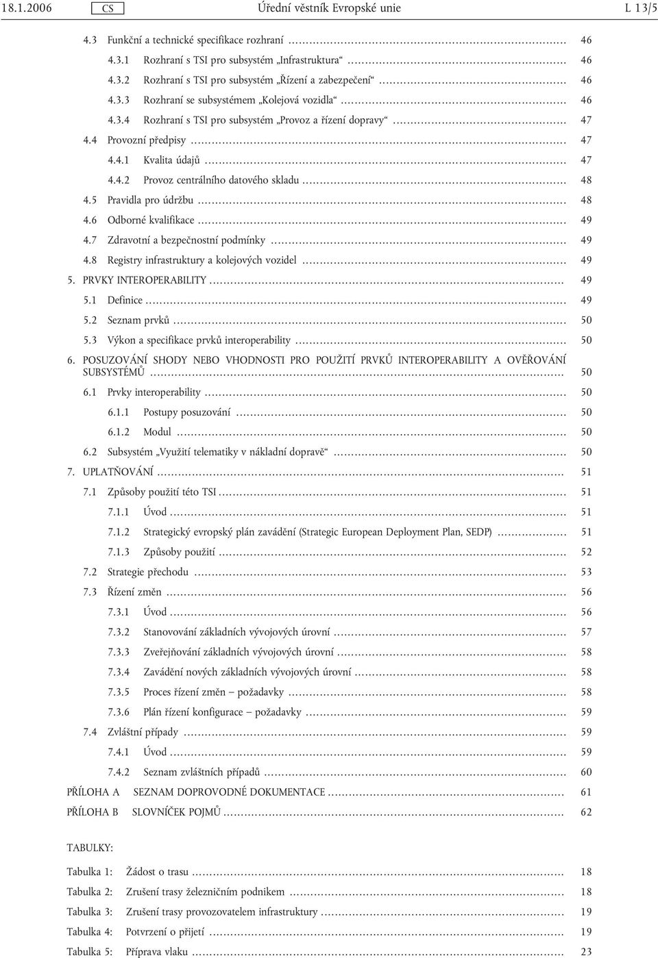 ... 48 4.6 Odborné kvalifikace.... 49 4.7 Zdravotní a bezpečnostní podmínky... 49 4.8 Registry infrastruktury a kolejových vozidel... 49 5. PRVKY INTEROPERABILITY.... 49 5.1 Definice... 49 5.2 Seznam prvků.