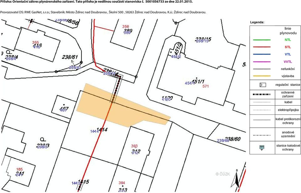 ozovatel DS: RWE GasNet, s.r.o.; Stavebník: Město Ždírec nad Doubravou, Školní 500, 58263 Ždírec nad Doubravou.