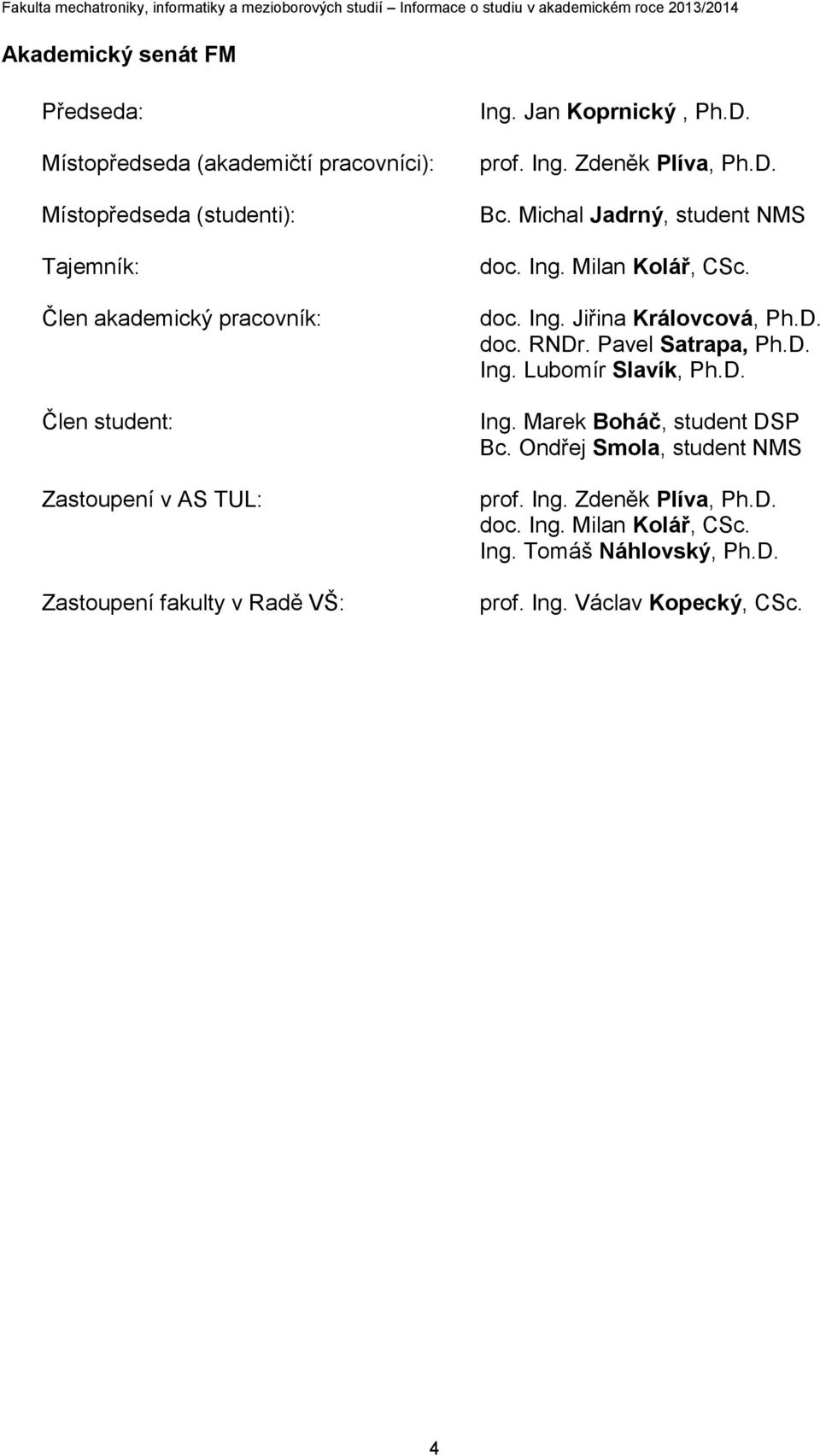 Ing. Milan Kolář, CSc. doc. Ing. Jiřina Královcová, Ph.D. doc. RNDr. Pavel Satrapa, Ph.D. Ing. Lubomír Slavík, Ph.D. Ing. Marek Boháč, student DSP Bc.