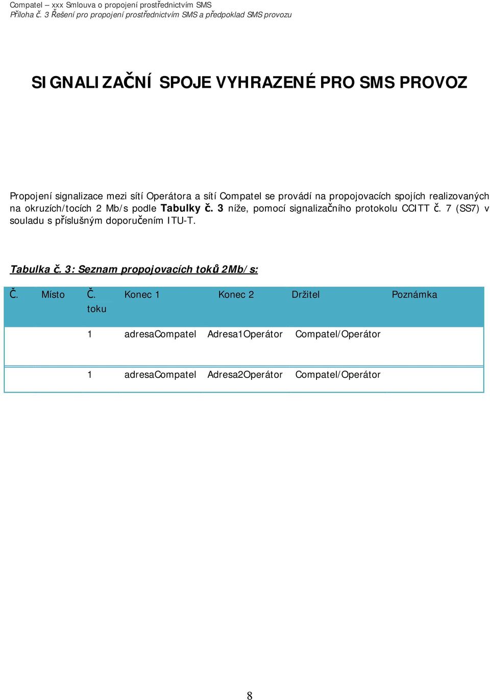 3 níže, pomocí signalizačního protokolu CCITT č. 7 (SS7) v souladu s příslušným doporučením ITU-T. Tabulka č.