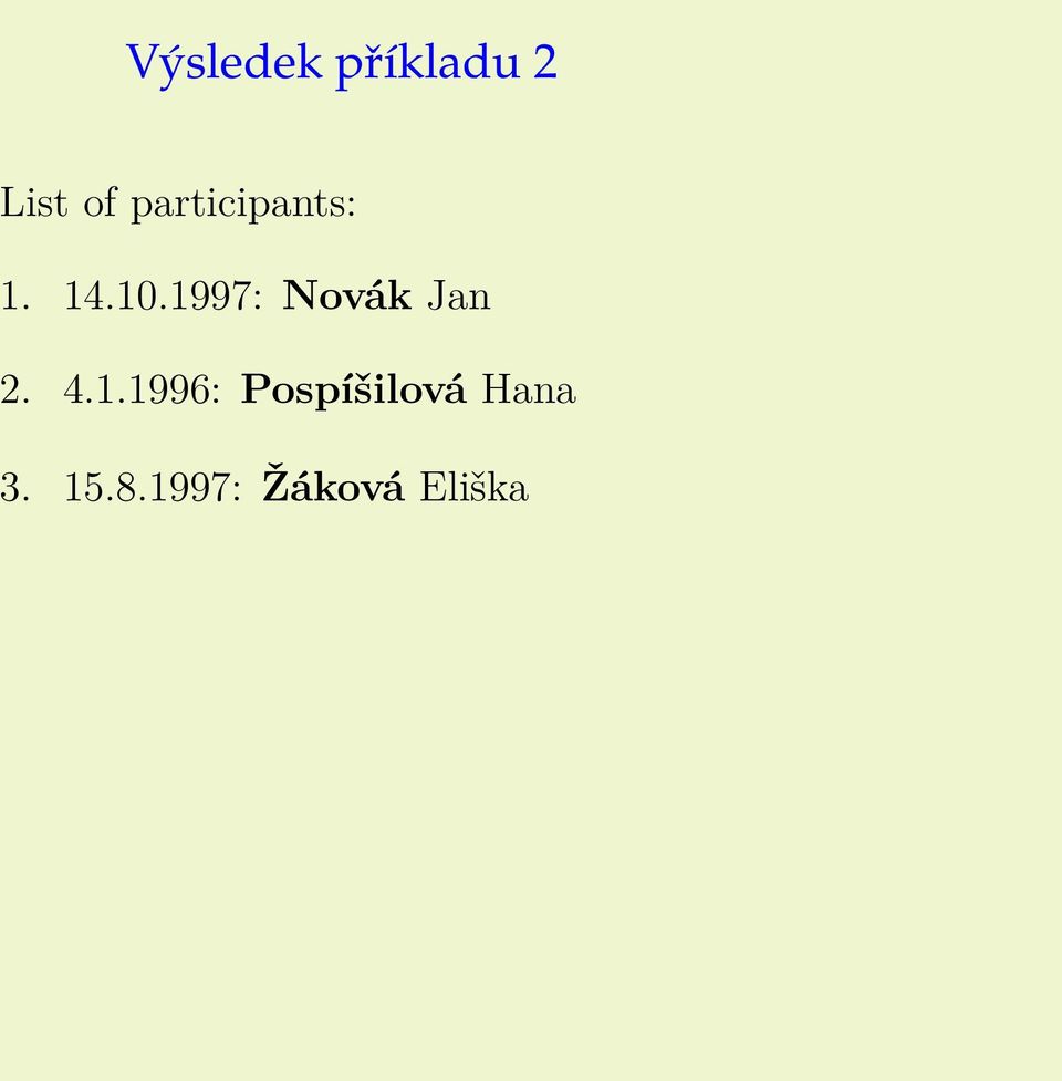 1997: Novák Jan 2. 4.1.1996: Pospíšilová Hana 3.