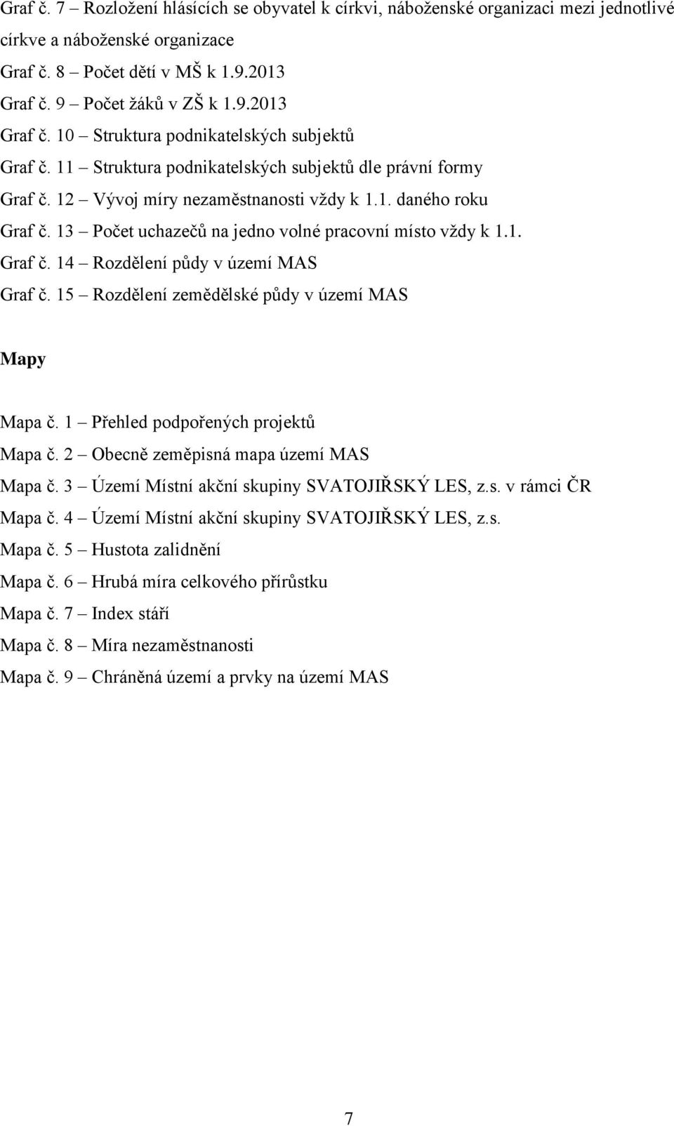 13 Počet uchazečů na jedno volné pracovní místo vždy k 1.1. Graf č. 14 Rozdělení půdy v území MAS Graf č. 15 Rozdělení zemědělské půdy v území MAS Mapy Mapa č. 1 Přehled podpořených projektů Mapa č.