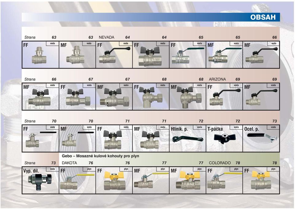 73 FF voda MF voda FF voda MF voda Hliník. p. voda T-páčka voda Ocel. p. voda Strana 73 Vyp. díl.