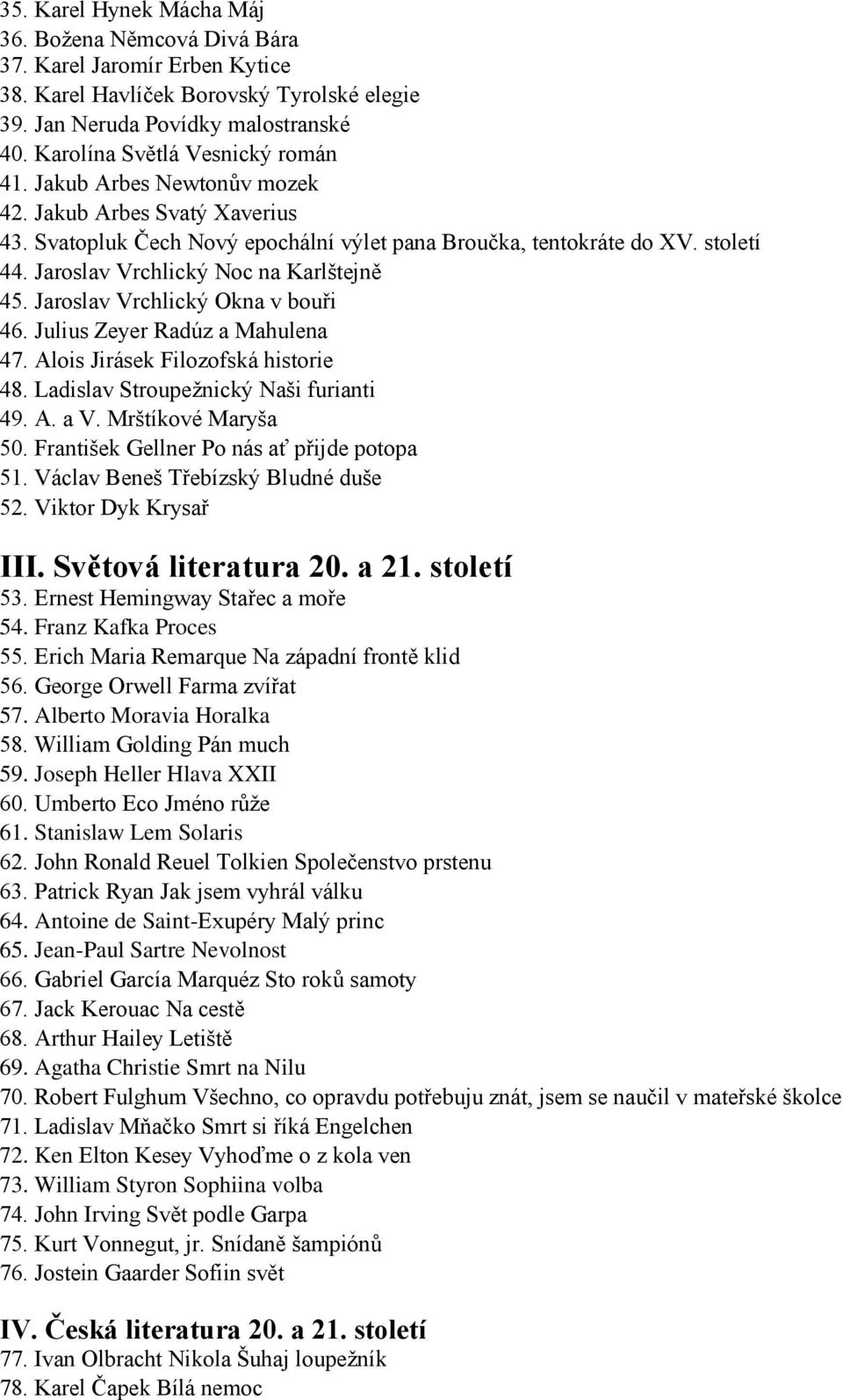 Jaroslav Vrchlický Noc na Karlštejně 45. Jaroslav Vrchlický Okna v bouři 46. Julius Zeyer Radúz a Mahulena 47. Alois Jirásek Filozofská historie 48. Ladislav Stroupežnický Naši furianti 49. A. a V.