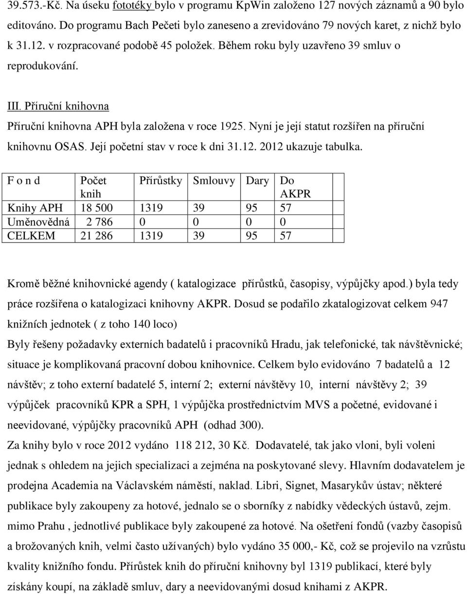 Její početní stav v roce k dni 31.12. 2012 ukazuje tabulka.