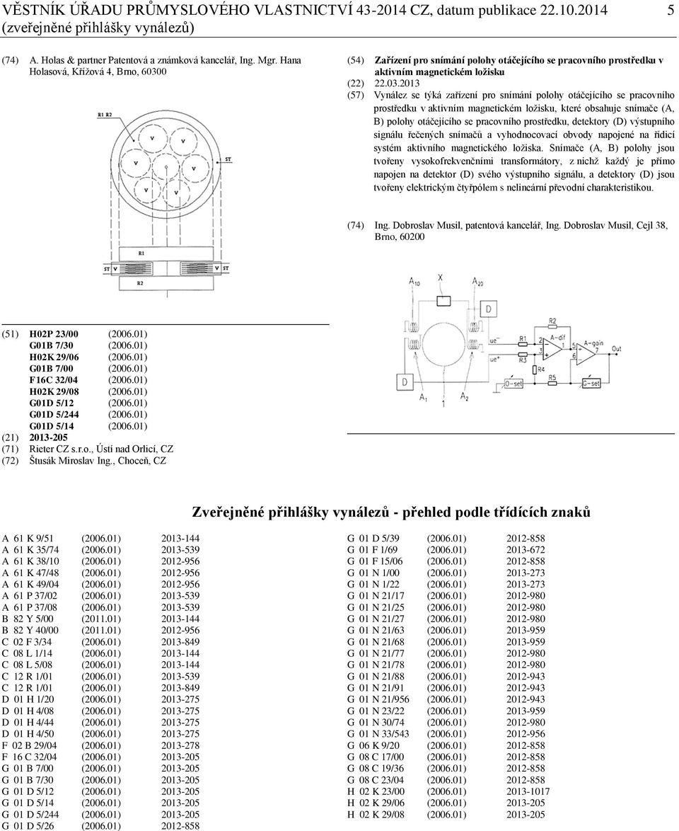 0 (54) Zařízení pro snímání polohy otáčejícího se pracovního prostředku v aktivním magnetickém ložisku (22) 22.03.