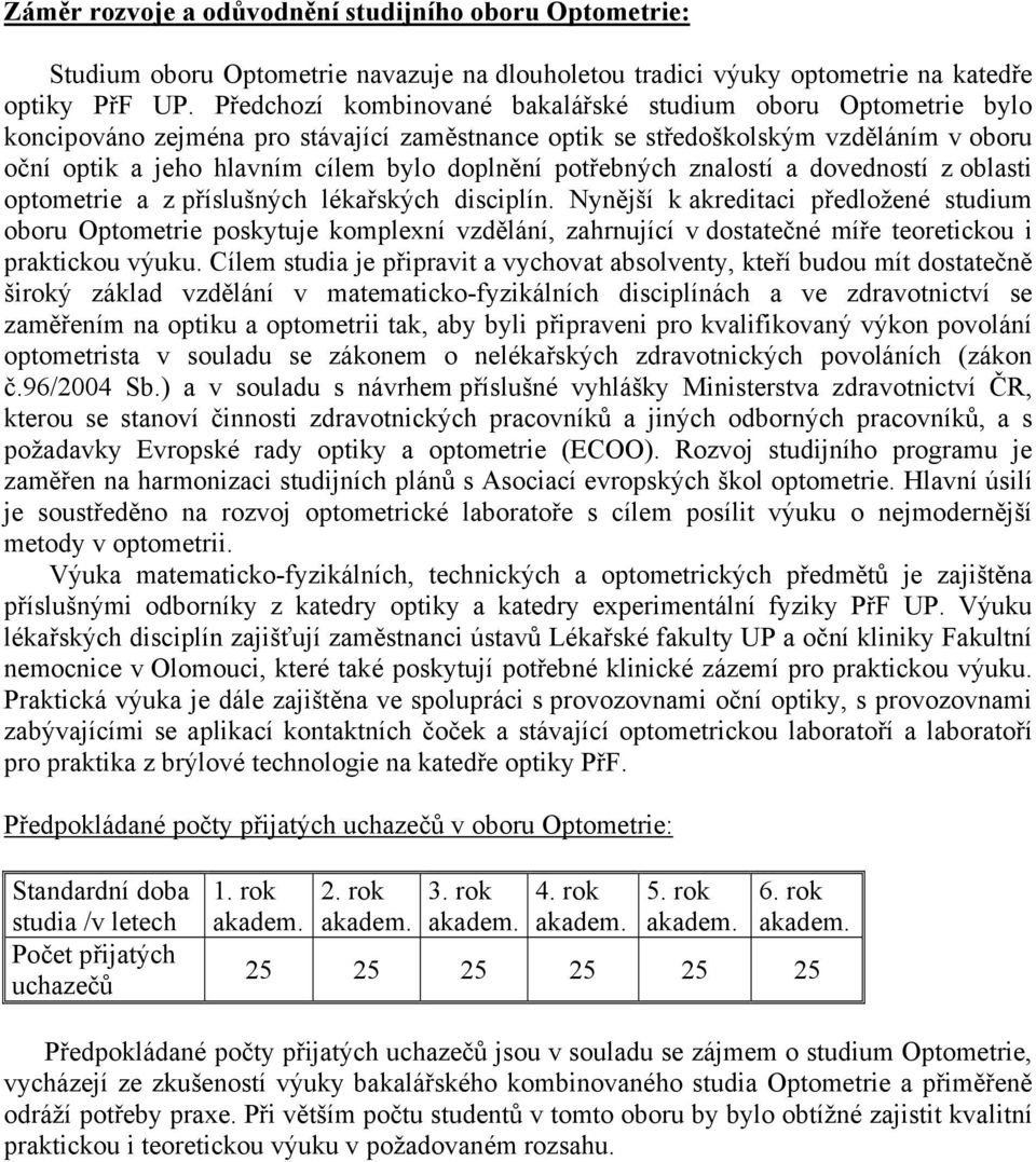 potřebných znalostí a dovedností z oblasti optometrie a z příslušných lékařských disciplín.