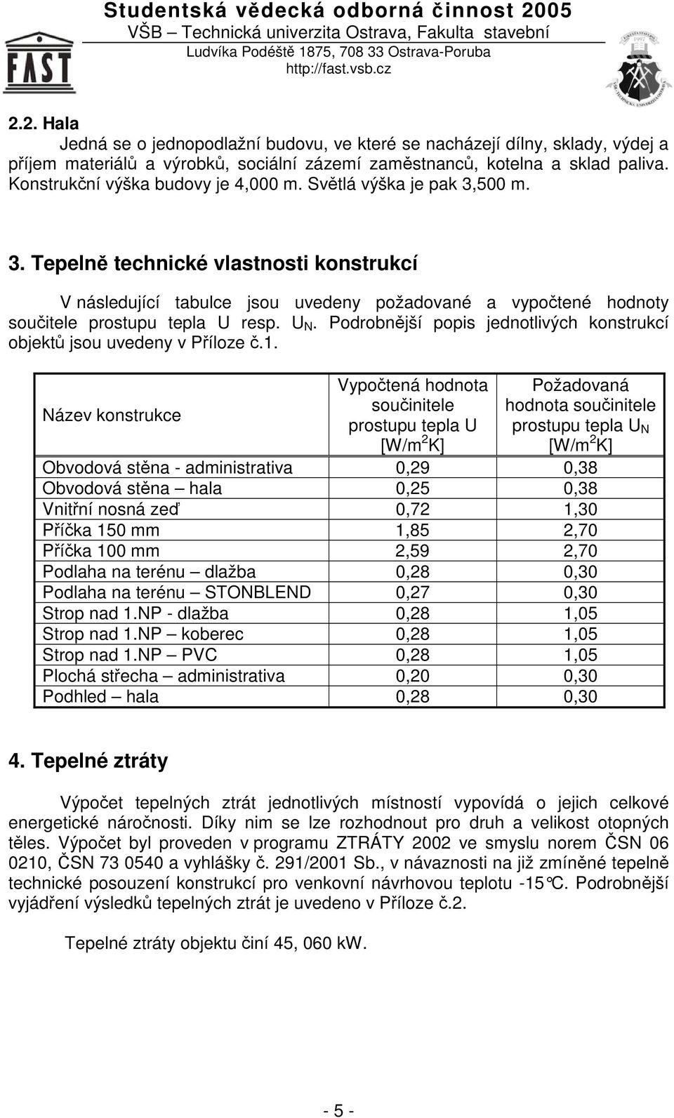 Podrobnjší popis jednotlivých konstrukcí objekt jsou uvedeny v Píloze.1.