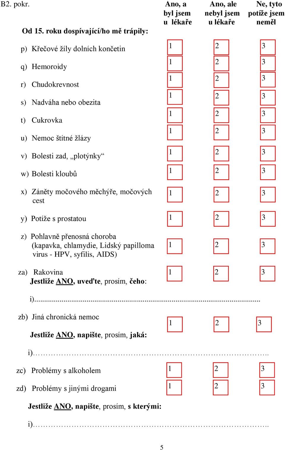 zad, plotýnky w) Bolesti kloubů x) Záněty močového měchýře, močových cest y) Potíže s prostatou z) Pohlavně přenosná choroba (kapavka, chlamydie, Lidský papilloma