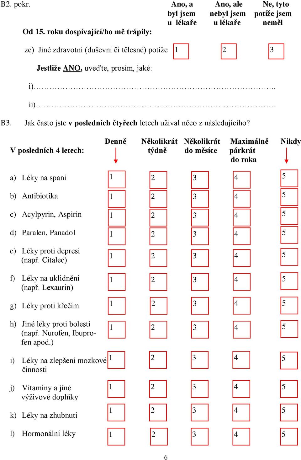 Jak často jste v posledních čtyřech letech užíval něco z následujícího?