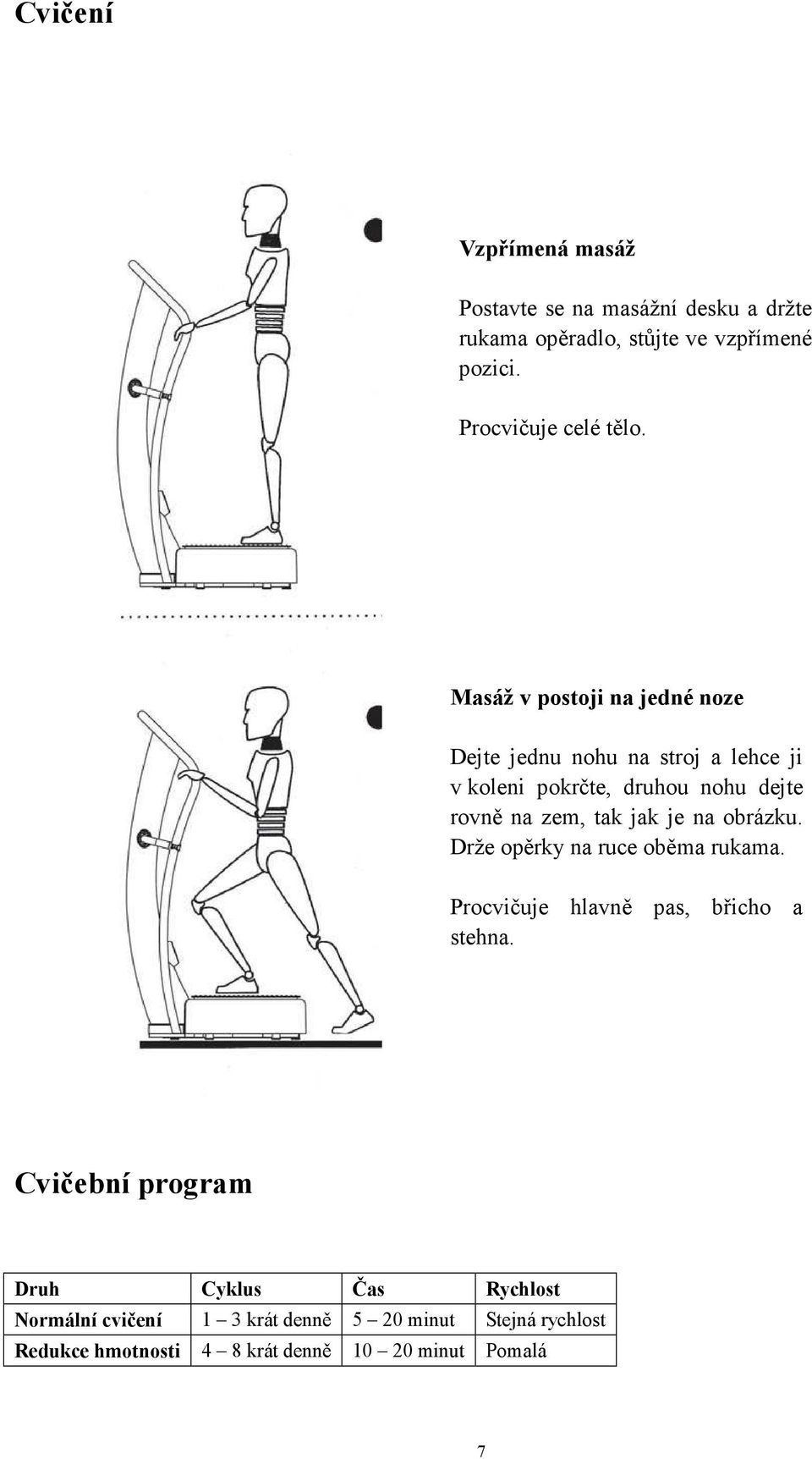 Masáž v postoji na jedné noze Dejte jednu nohu na stroj a lehce ji v koleni pokrčte, druhou nohu dejte rovně na zem, tak