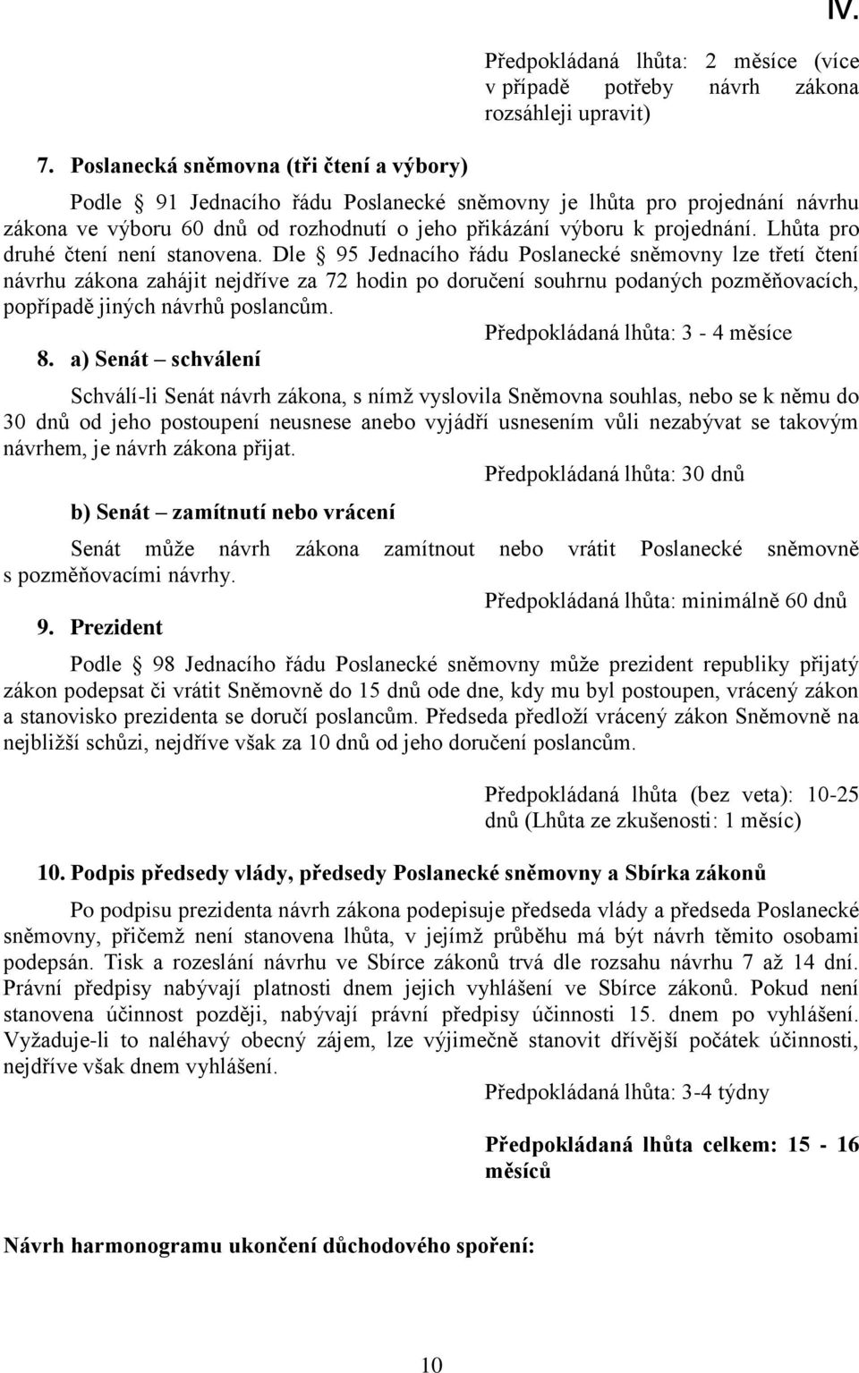 Dle 95 Jednacího řádu Poslanecké sněmovny lze třetí čtení návrhu zákona zahájit nejdříve za 72 hodin po doručení souhrnu podaných pozměňovacích, popřípadě jiných návrhů poslancům.