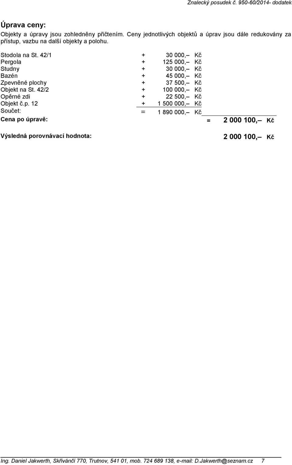 42/1 + 30 000, Kč Pergola + 125 000, Kč Studny + 30 000, Kč Bazén + 45 000, Kč Zpevněné plochy + 37 500, Kč Objekt na St.