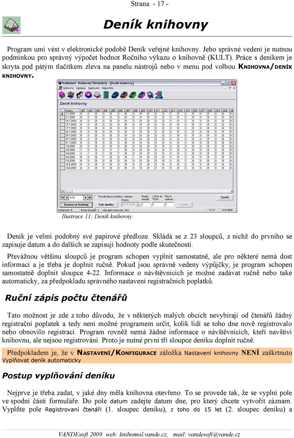 Skládá se z 23 sloupců, z nichž do prvního se zapisuje datum a do dalších se zapisují hodnoty podle skutečnosti.