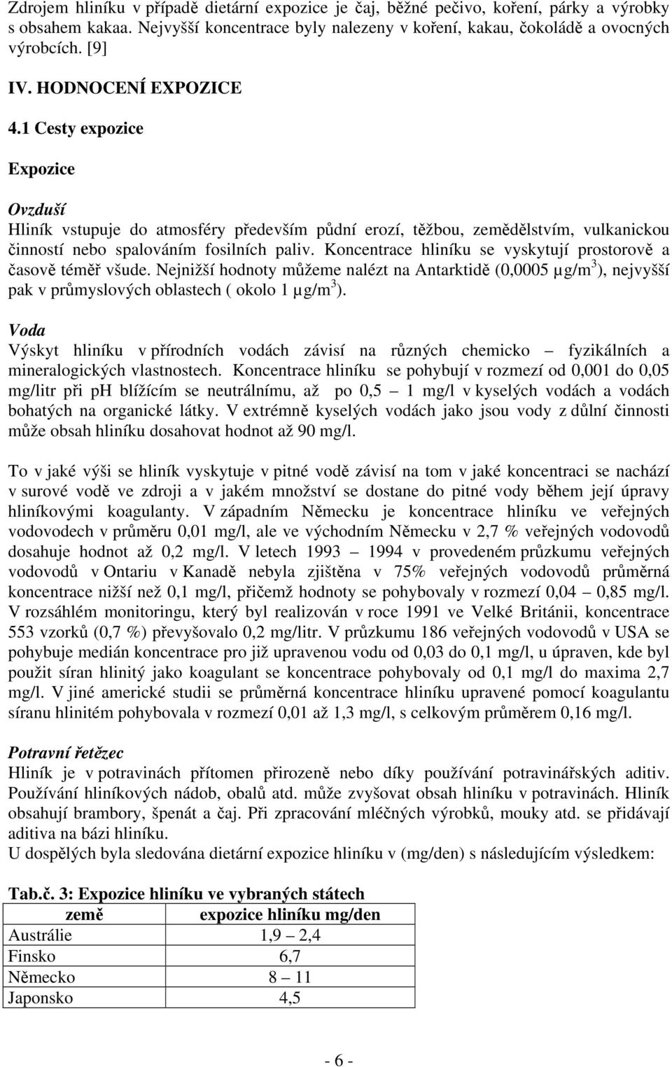 Koncentrace hliníku se vyskytují prostorově a časově téměř všude. Nejnižší hodnoty můžeme nalézt na Antarktidě (0,0005 µg/m 3 ), nejvyšší pak v průmyslových oblastech ( okolo 1 µg/m 3 ).