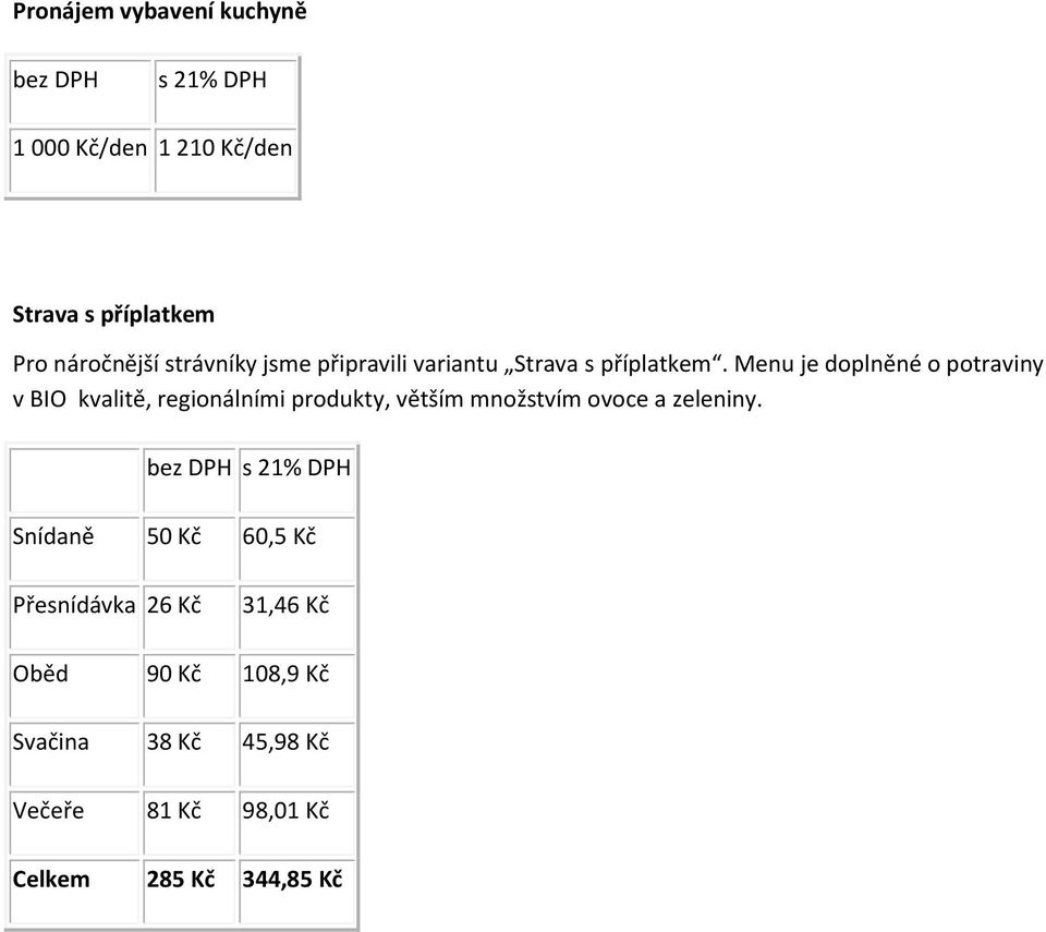 Menu je dplněné ptraviny v BIO kvalitě, reginálními prdukty, větším mnžstvím vce a zeleniny.