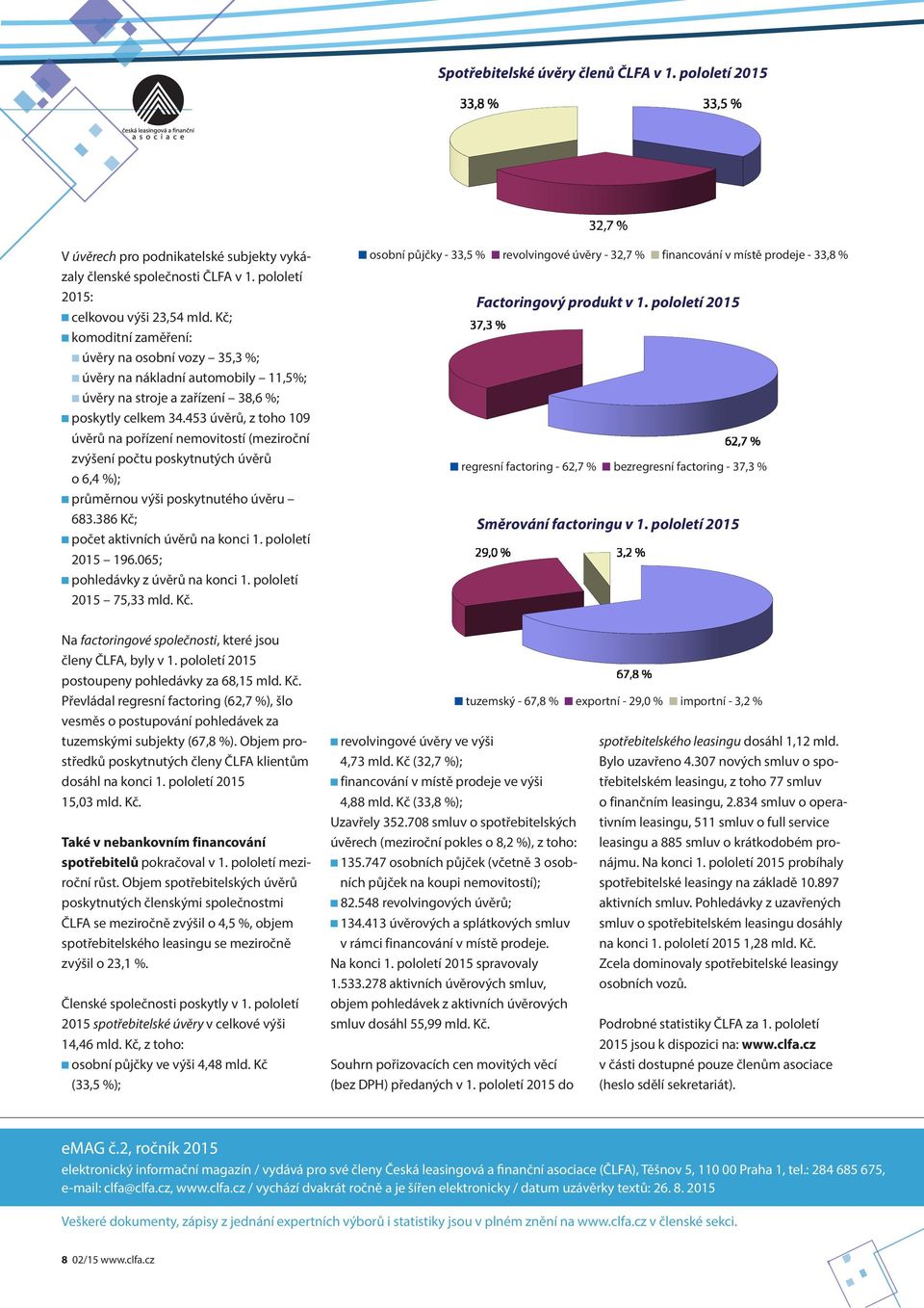 pololetí 2015 n komoditní zaměření: n úvěry na osobní vozy 35,3 %; n úvěry na nákladní automobily 11,5%; n úvěry na stroje a zařízení 38,6 %; n poskytly celkem 34.