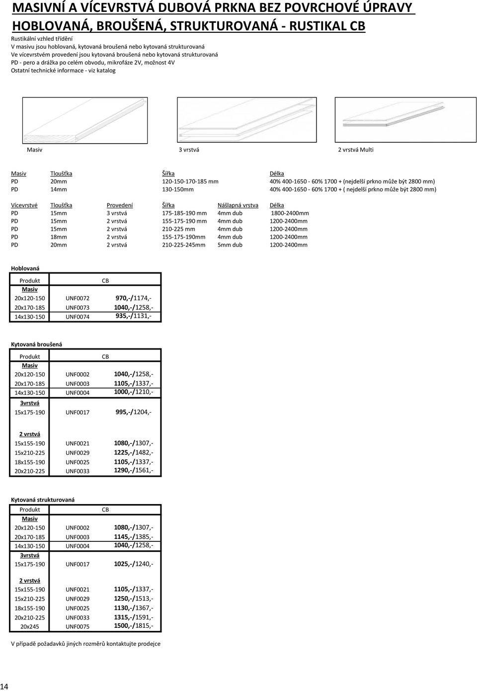 vrstvá Multi Tloušťka Šířka Délka PD 20mm 120-150-170-185 mm 40% 400-1650 - 60% 1700 + (nejdelší prkno může být 2800 mm) PD 14mm 130-150mm 40% 400-1650 - 60% 1700 + ( nejdelší prkno může být 2800 mm)
