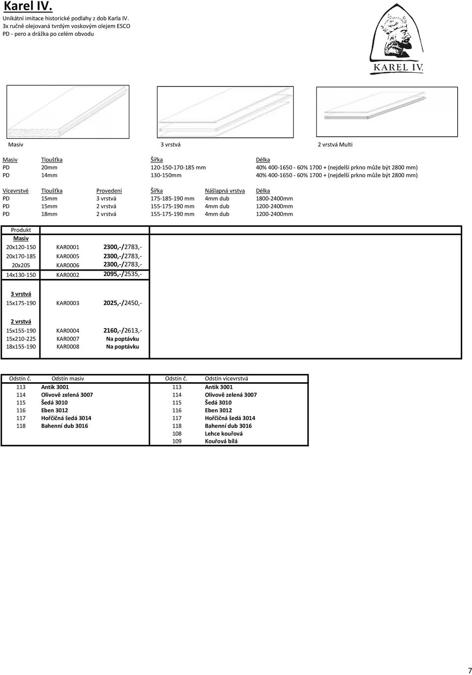 2800 mm) PD 14mm 130-150mm 40% 400-1650 - 60% 1700 + (nejdelší prkno může být 2800 mm) PD 15mm 3 vrstvá 175-185-190 mm 4mm dub 1800-2400mm PD 15mm 155-175-190 mm 4mm dub 1200-2400mm PD 18mm