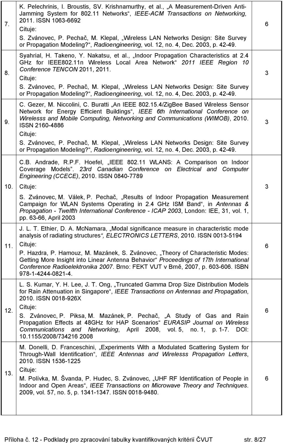 n Wireless Local Area Network 0 IEEE Region 0 Conference TENCON 0, 0. or Propagation Modeling?, Radioengineering, vol., no. 4, Dec. 00, p. 4-49. C. Gezer, M. Niccolini, C. Buratti An IEEE 80.5.