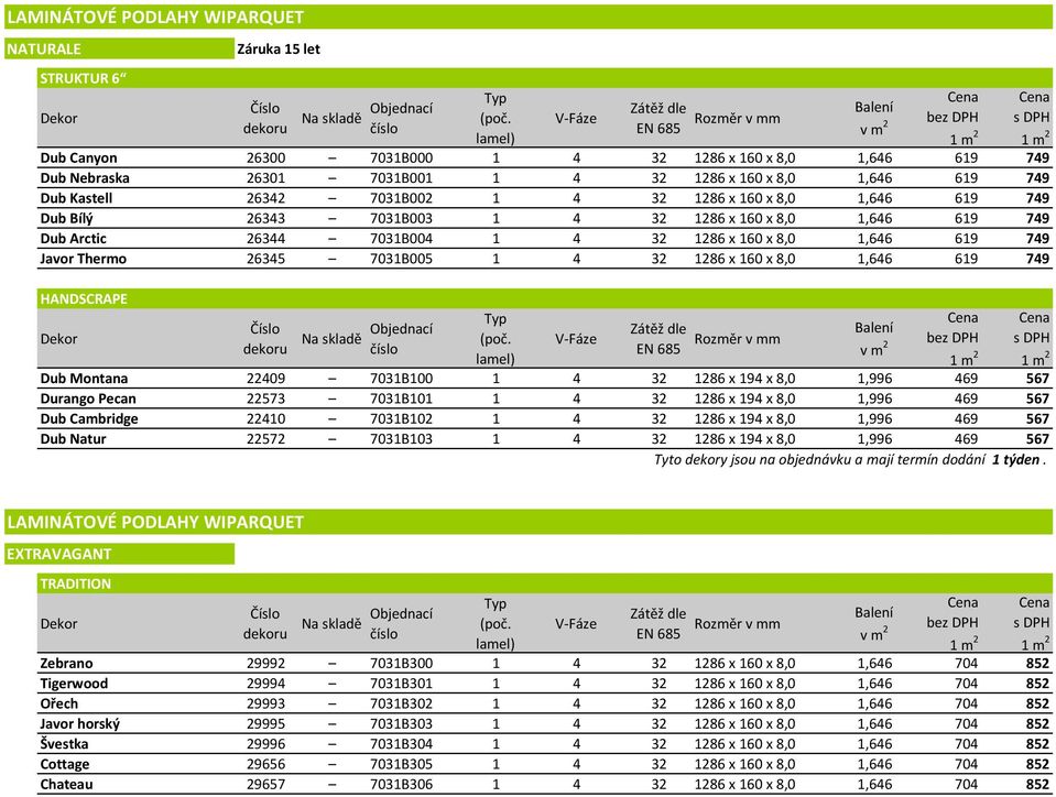 8,0 1,646 619 749 Dub Bílý 26343 7031B003 1 4 32 1286 x 160 x 8,0 1,646 619 749 Dub Arctic 26344 7031B004 1 4 32 1286 x 160 x 8,0 1,646 619 749 Javor Thermo 26345 7031B005 1 4 32 1286 x 160 x 8,0