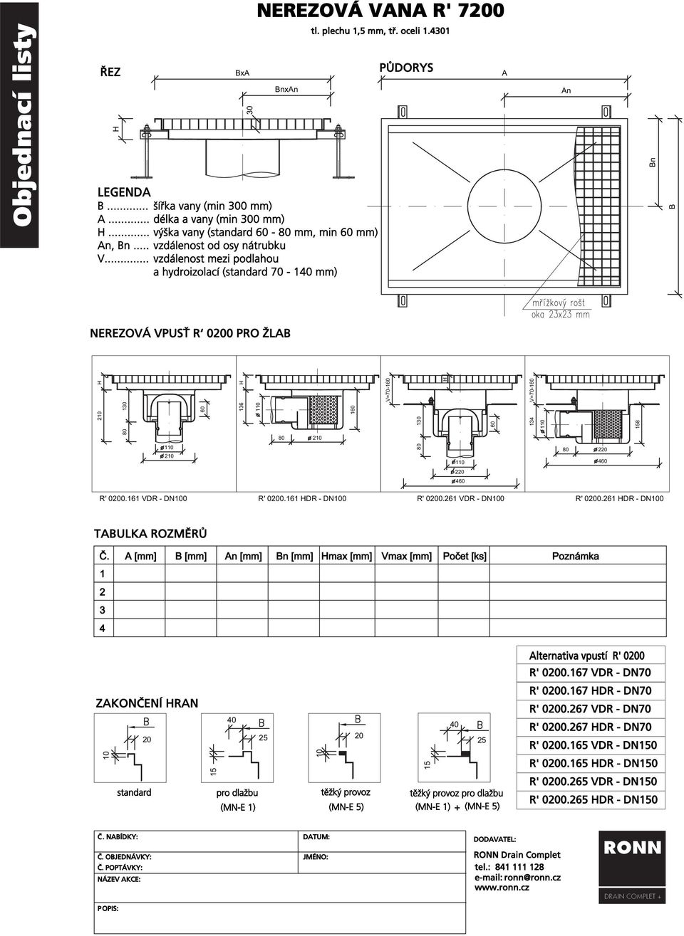 .. vzdálenost od osy nátrubku NEREZOVÁ V... VPUSŤ vzdálenost R 00 mezi podlahou PRO ŽLAB a hydroizolací (standard 70-140 mm) A An Bn B TABULKA ROZMĚRŮ 210 130 60 136 160 Č.