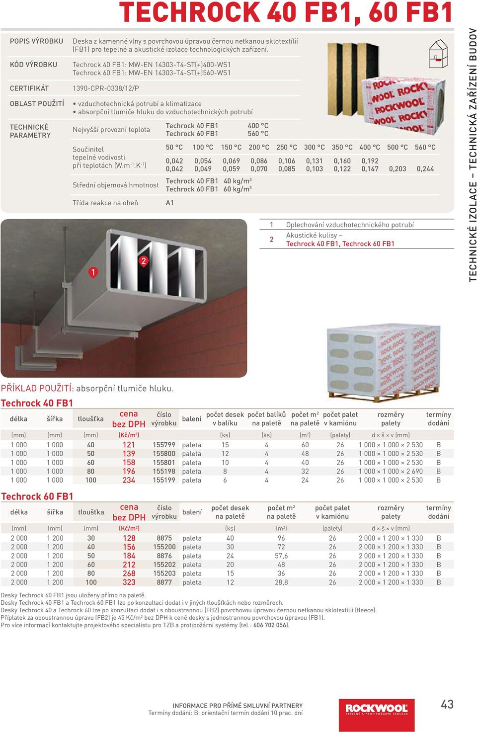 Techrock 40 FB: MW-EN 4303-T4-ST(+)400-WS Techrock 60 FB: MW-EN 4303-T4-ST(+)560-WS 390-CPR-0338//P vzduchotechnická potrubí a klimatizace absorpční tlumiče hluku do vzduchotechnických potrubí