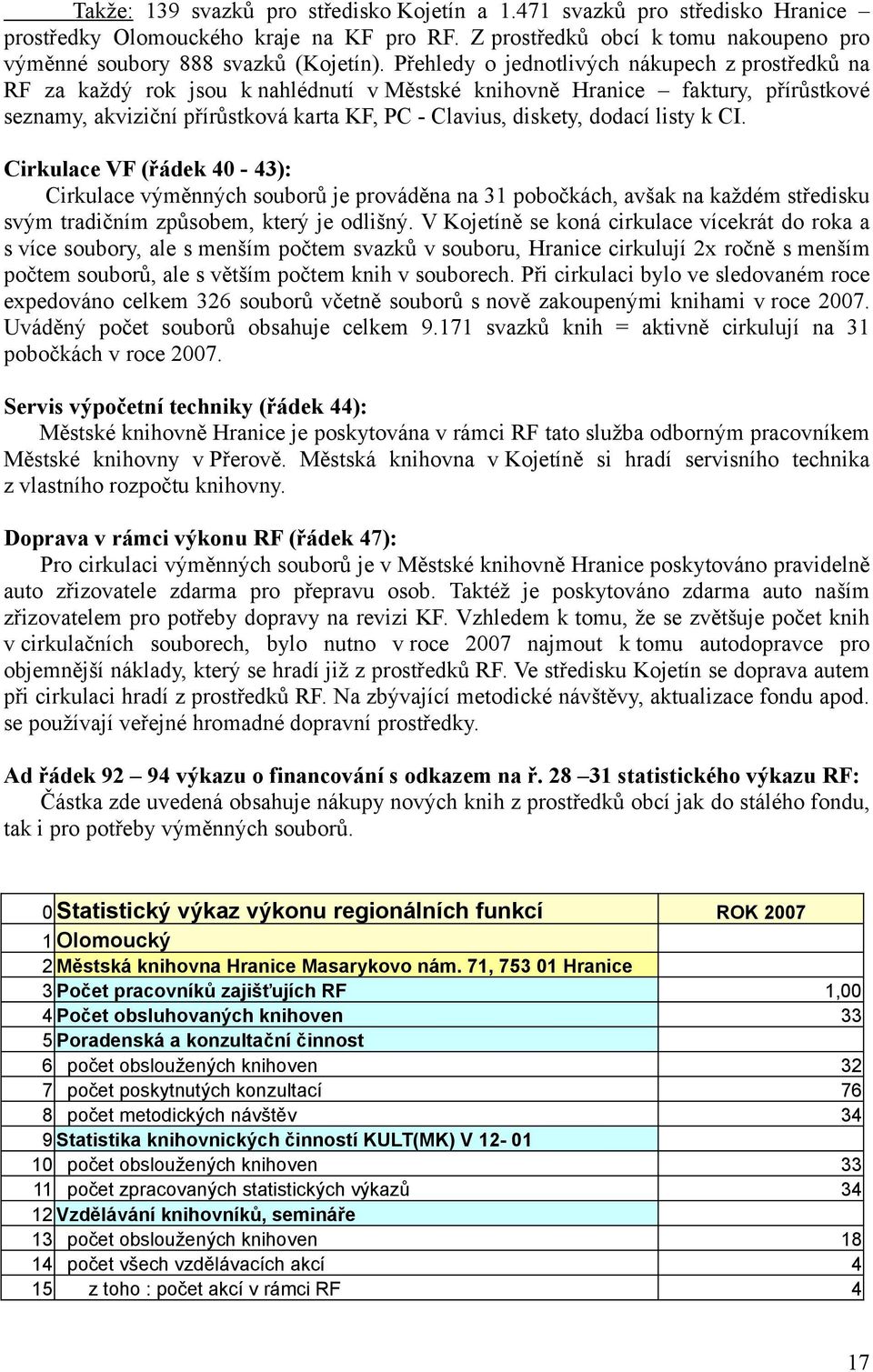 dodací listy k CI. Cirkulace VF (řádek 40-43): Cirkulace výměnných souborů je prováděna na 31 pobočkách, avšak na každém středisku svým tradičním způsobem, který je odlišný.