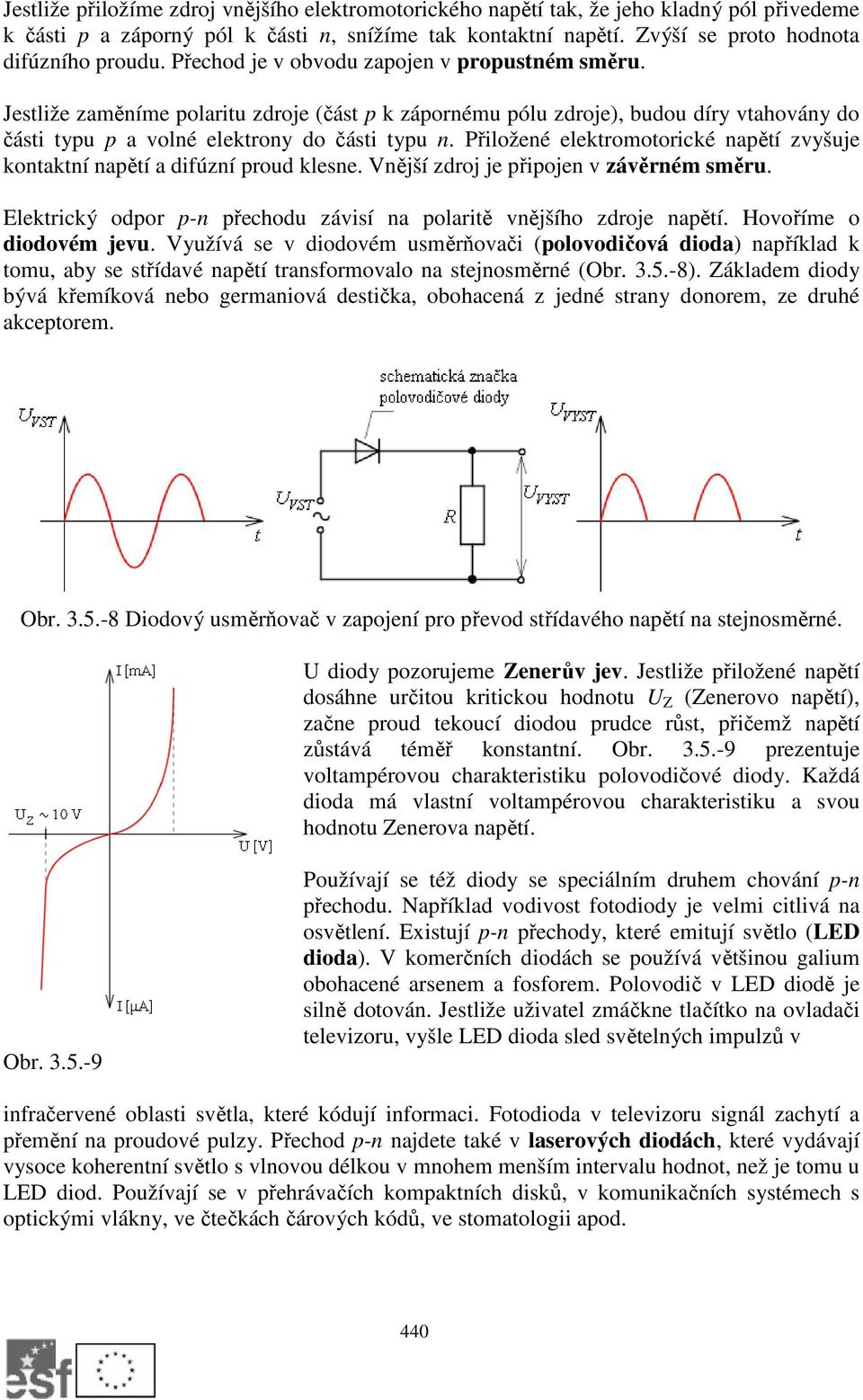 Přiložené elektromotorické napětí zvyšuje kontaktní napětí a difúzní proud klesne. Vnější zdroj je připojen v závěrném směru. Elektrický odpor p-n přechodu závisí na polaritě vnějšího zdroje napětí.