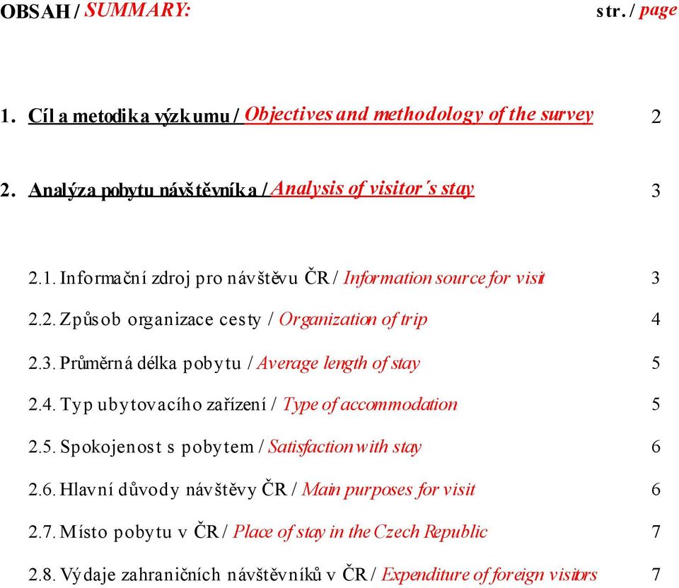 4. Typ ubytovacího zařízení / Type of accommodation 5 2.5. Spokojenost s pobytem / Satisfaction with stay 6 