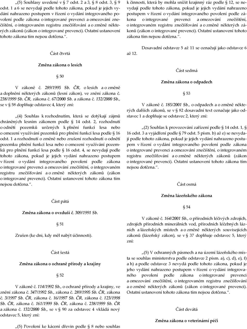 registru znečišťování a o změně některých zákonů (zákon o integrované prevenci). Ostatní ustanovení tohoto zákona tím nejsou dotčena.